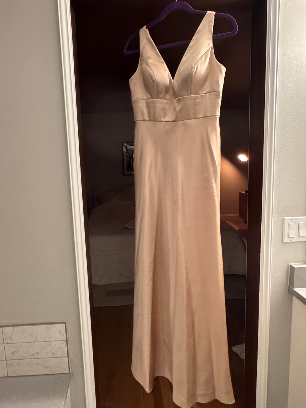 Jenny Yoo Champagne Satin V-Neck Maxi Dress